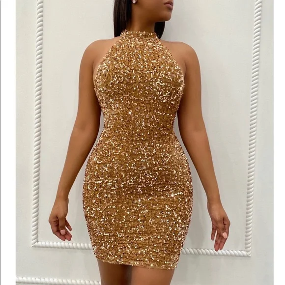 DACH Boutique Gold Sequin Dress - Picture 1 of 2